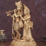 Pure Brass Radha Krishna with Peacock Idol 16" | Divine Love Sculpture | Intricate Craftsmanship | 9.44 kg Spiritual Elegance | Home Altar Decor Masterpiece